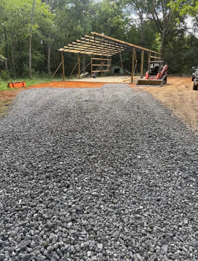 Fresh gravel pad installed for pole barn construction — SAN Excavating NJ